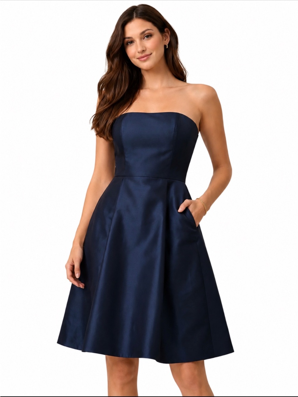 NWT Ann Taylor 100% Silk Navy Strapless Cocktail Dress Pleated A-Line – Size 6